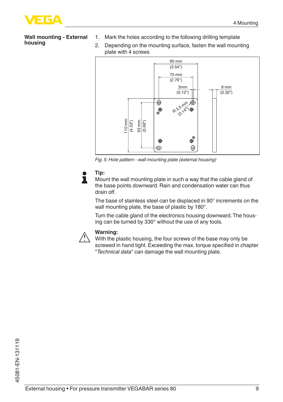 VEGA VEGABAR series 80 External housing User Manual | Page 9 / 20