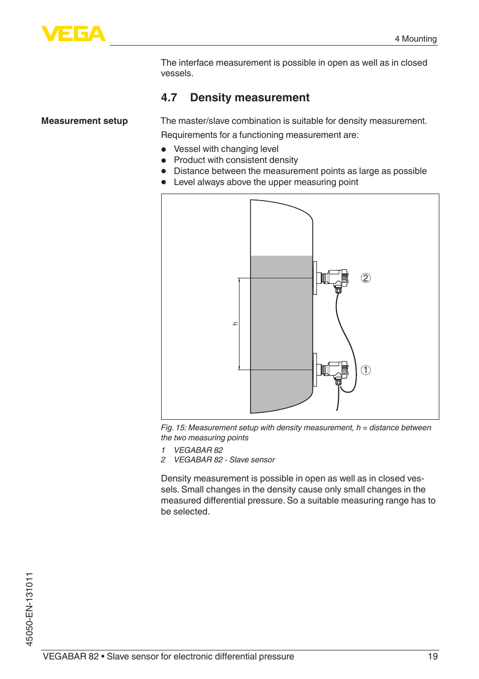 7 density measurement | VEGA VEGABAR 82 Save sensor - Operating Instructions User Manual | Page 19 / 60