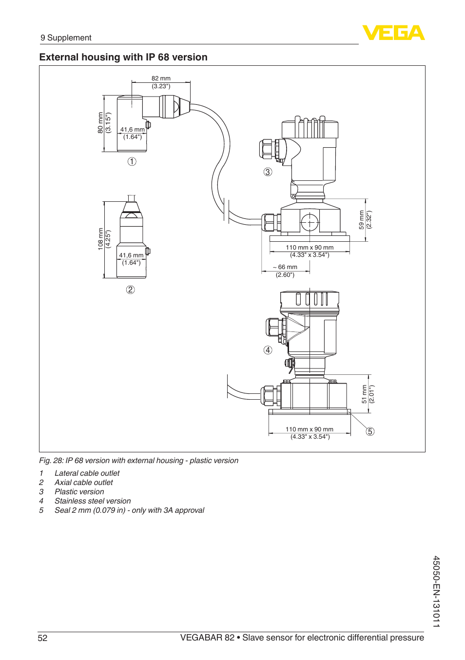 External housing with ip 68 version | VEGA VEGABAR 82 Save sensor - Operating Instructions User Manual | Page 52 / 60