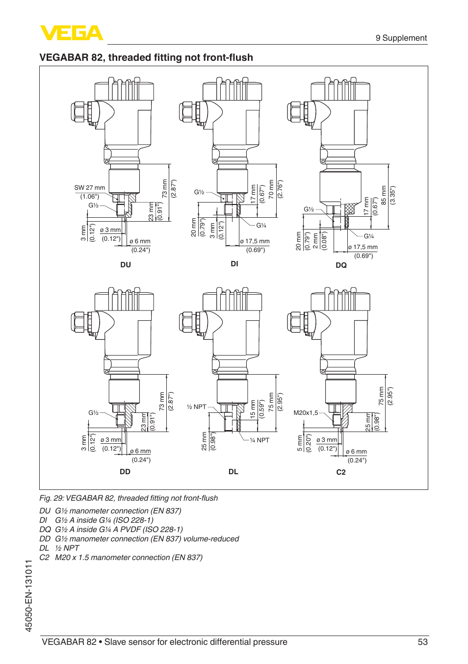 Vegabar 82, threaded fitting not front-flush, 9 supplement | VEGA VEGABAR 82 Save sensor - Operating Instructions User Manual | Page 53 / 60