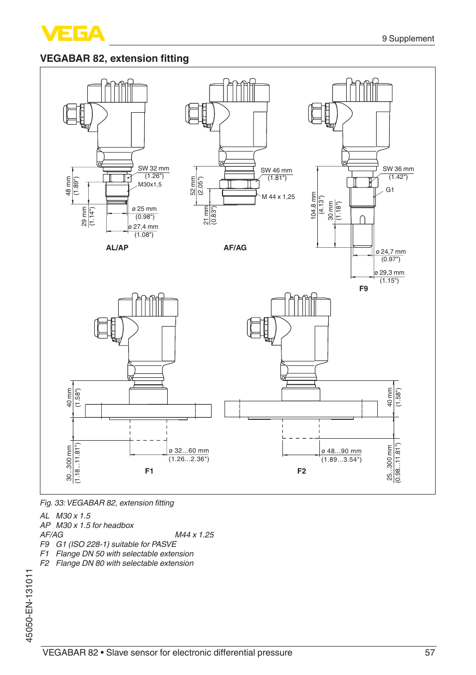 Vegabar 82, extension fitting, 9 supplement | VEGA VEGABAR 82 Save sensor - Operating Instructions User Manual | Page 57 / 60