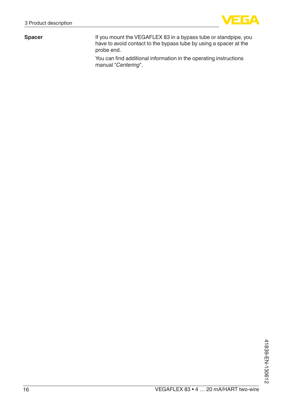 VEGA VEGAFLEX 83 4 … 20 mA_HART two-wire Polished version User Manual | Page 16 / 96