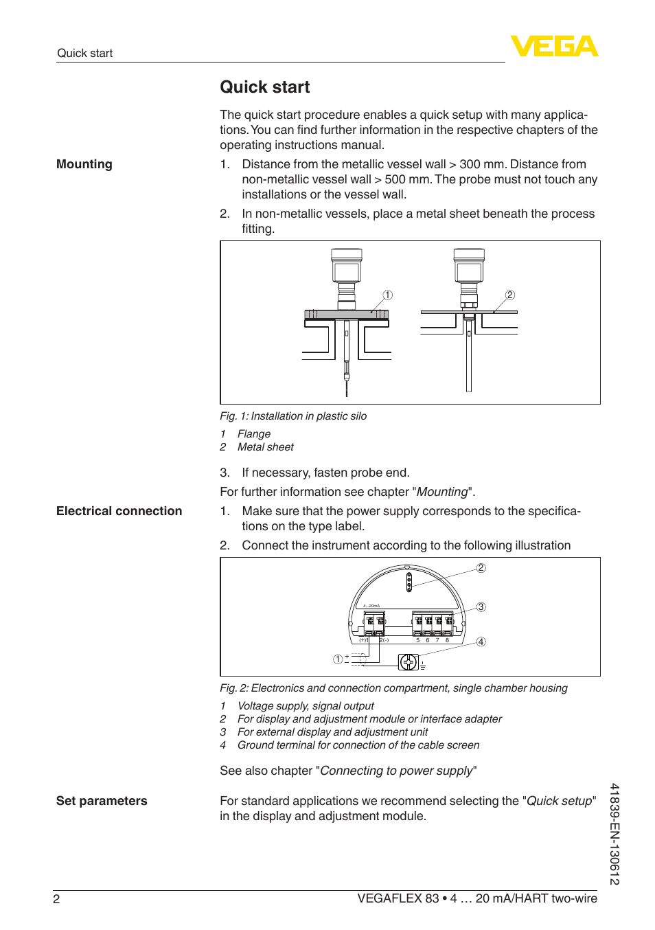 Quick start | VEGA VEGAFLEX 83 4 … 20 mA_HART two-wire Polished version User Manual | Page 2 / 96