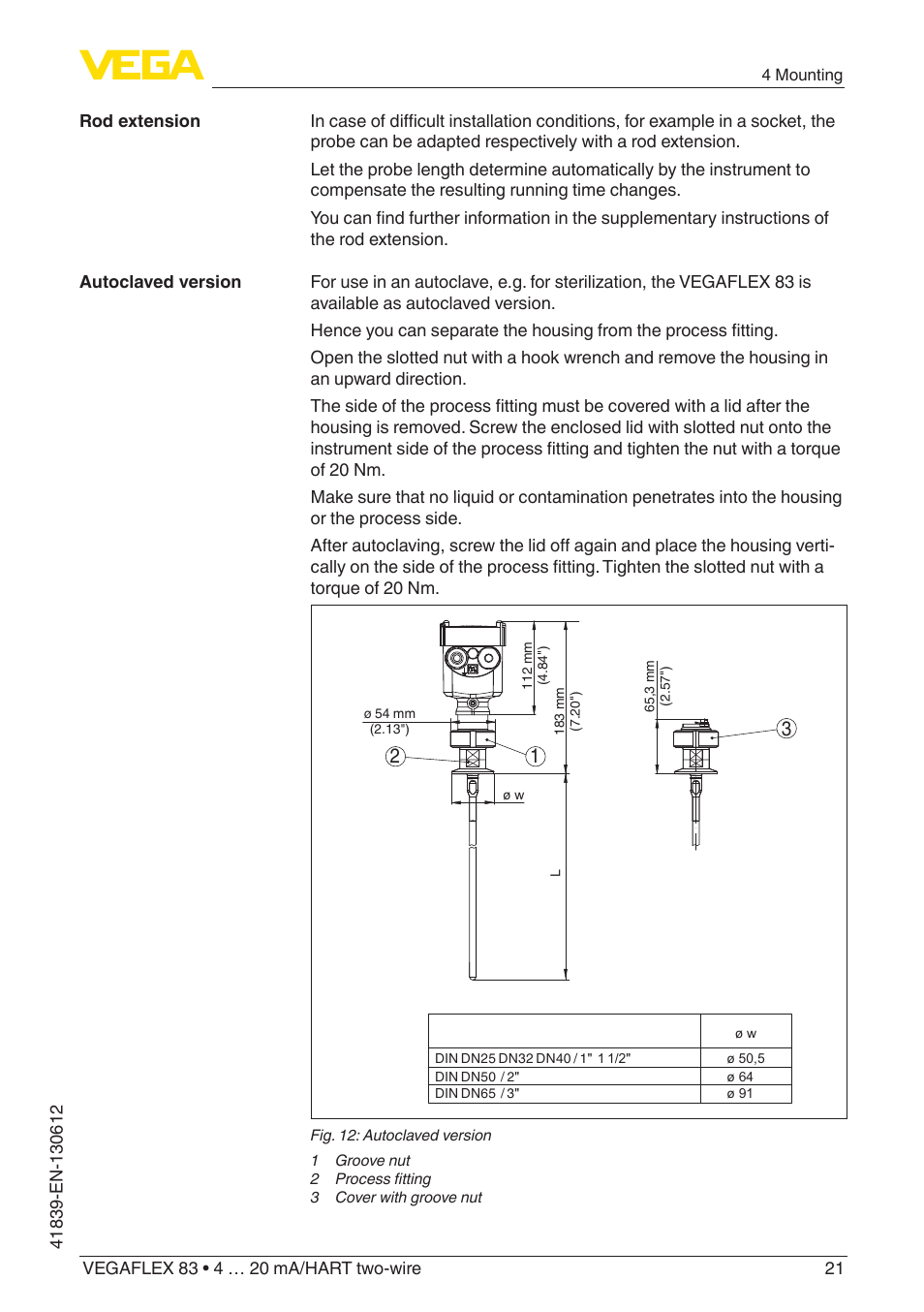 VEGA VEGAFLEX 83 4 … 20 mA_HART two-wire Polished version User Manual | Page 21 / 96