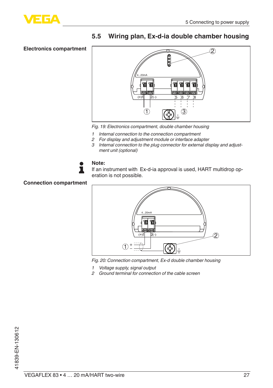 5 wiring plan, ex-d-ia double chamber housing | VEGA VEGAFLEX 83 4 … 20 mA_HART two-wire Polished version User Manual | Page 27 / 96