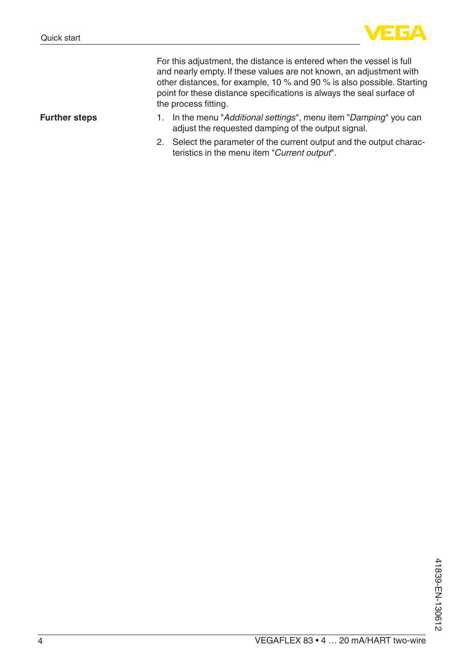 VEGA VEGAFLEX 83 4 … 20 mA_HART two-wire Polished version User Manual | Page 4 / 96