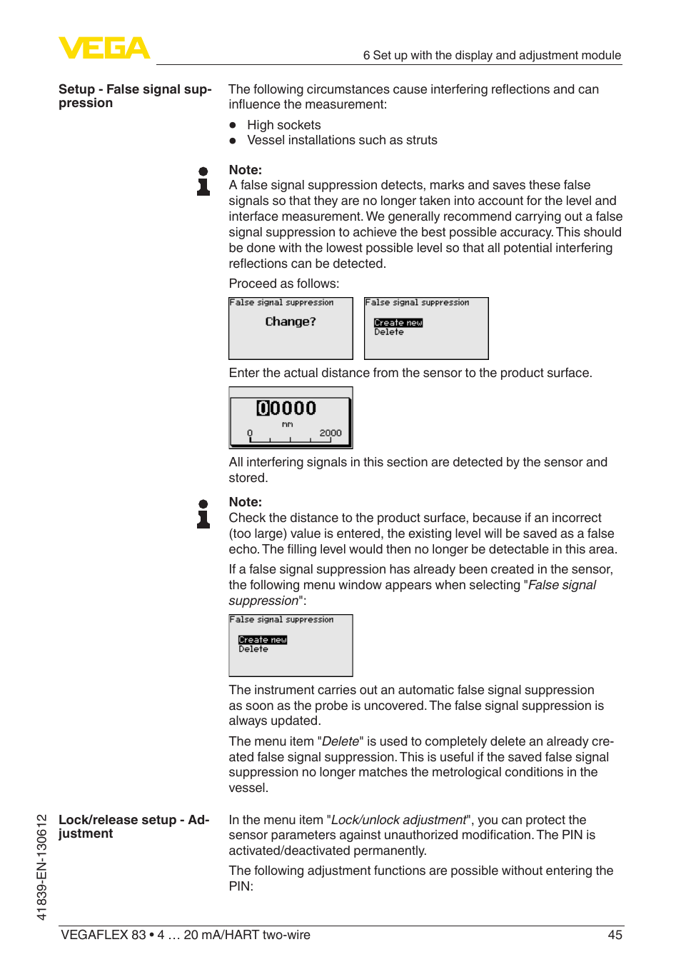 VEGA VEGAFLEX 83 4 … 20 mA_HART two-wire Polished version User Manual | Page 45 / 96