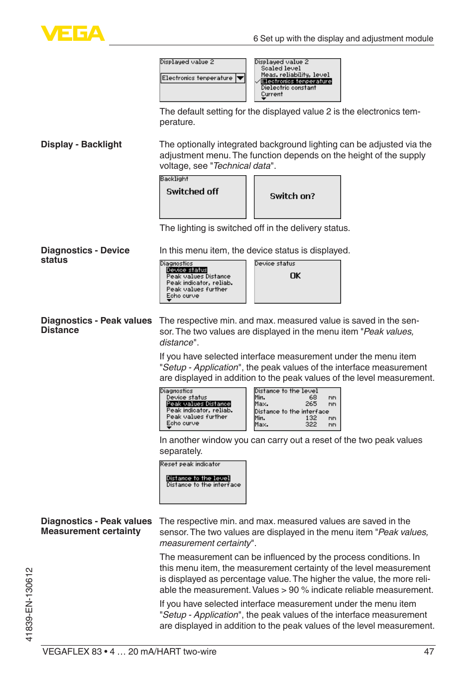 VEGA VEGAFLEX 83 4 … 20 mA_HART two-wire Polished version User Manual | Page 47 / 96