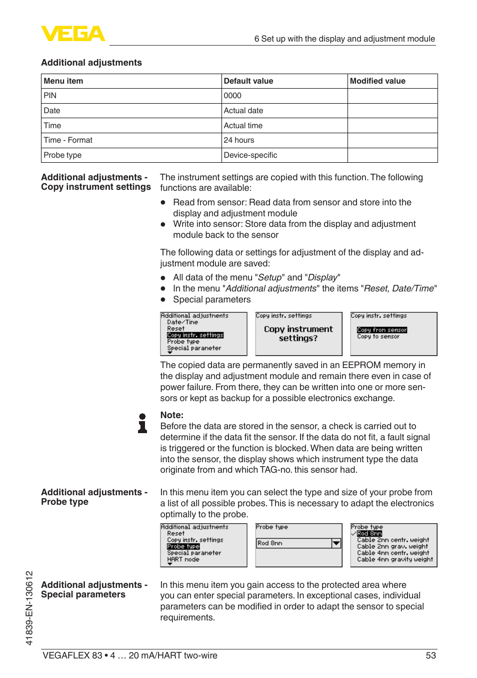 VEGA VEGAFLEX 83 4 … 20 mA_HART two-wire Polished version User Manual | Page 53 / 96