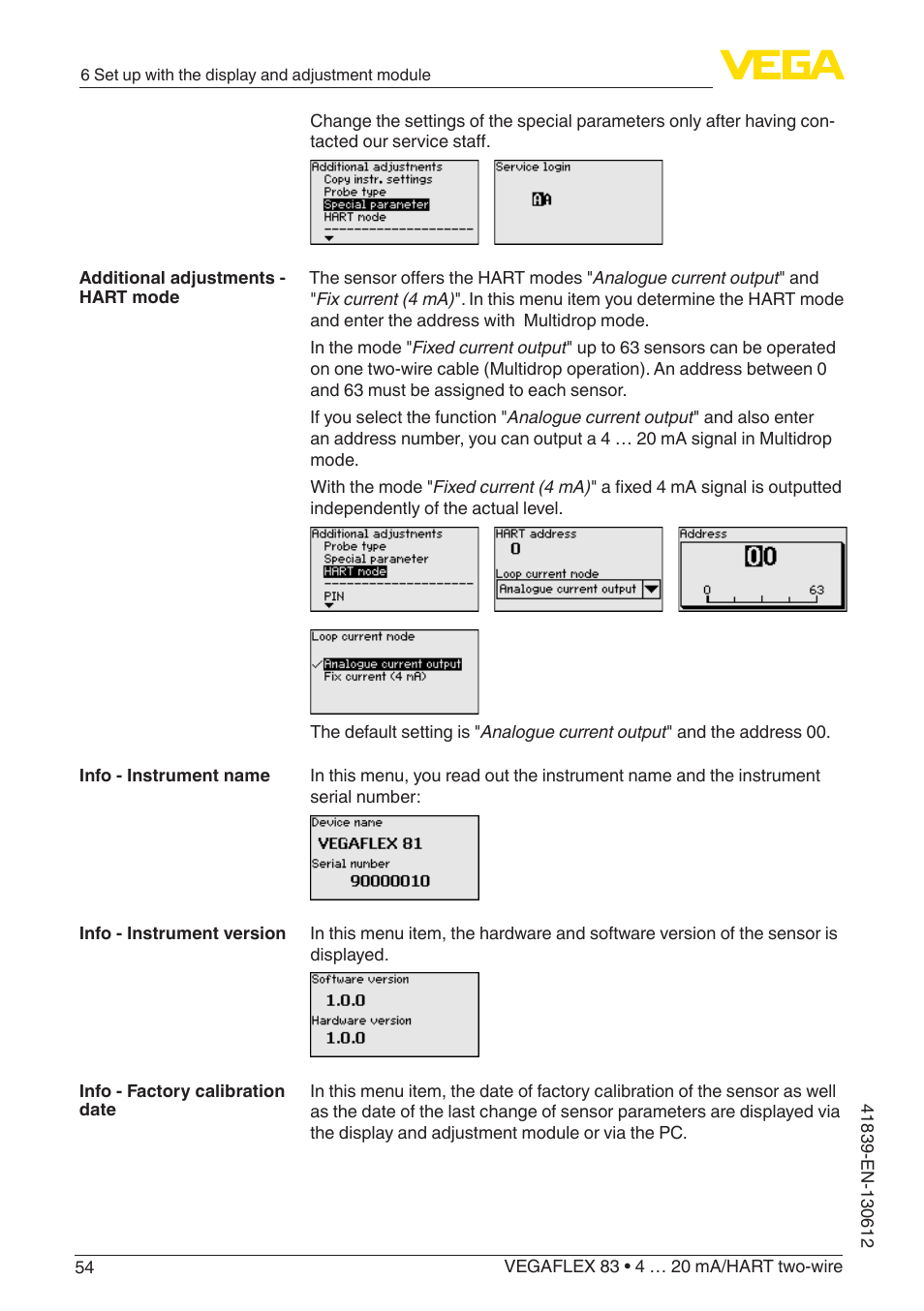 VEGA VEGAFLEX 83 4 … 20 mA_HART two-wire Polished version User Manual | Page 54 / 96