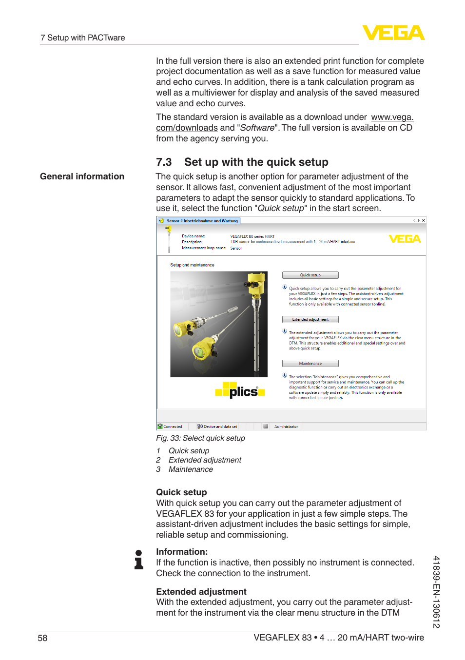 3 set up with the quick setup | VEGA VEGAFLEX 83 4 … 20 mA_HART two-wire Polished version User Manual | Page 58 / 96