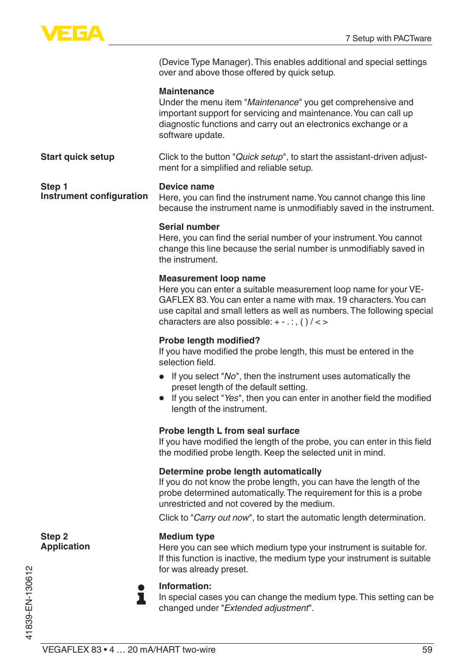 VEGA VEGAFLEX 83 4 … 20 mA_HART two-wire Polished version User Manual | Page 59 / 96