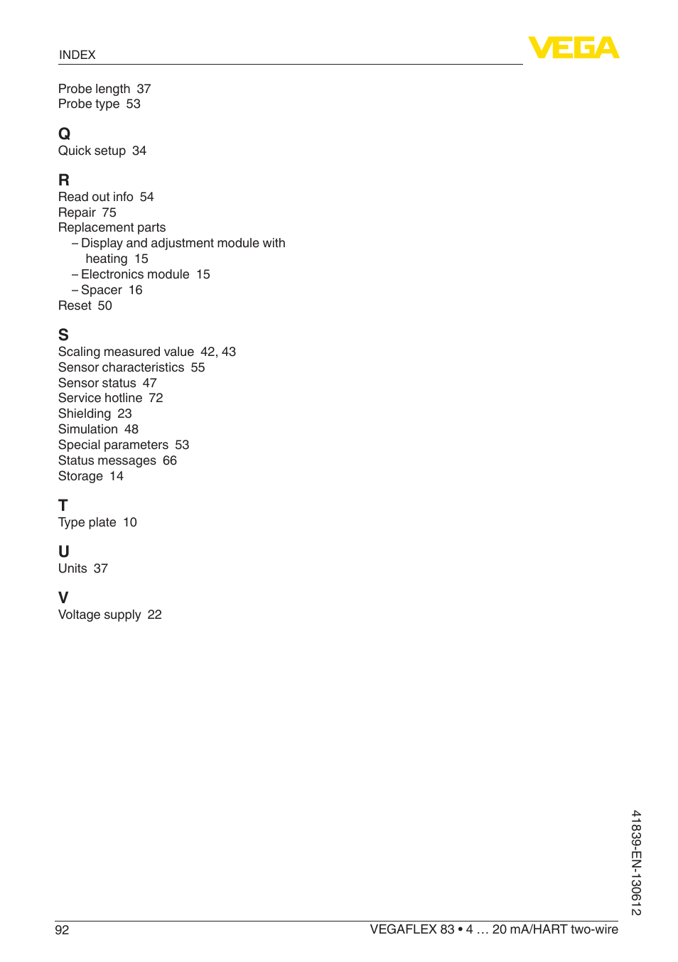 VEGA VEGAFLEX 83 4 … 20 mA_HART two-wire Polished version User Manual | Page 92 / 96