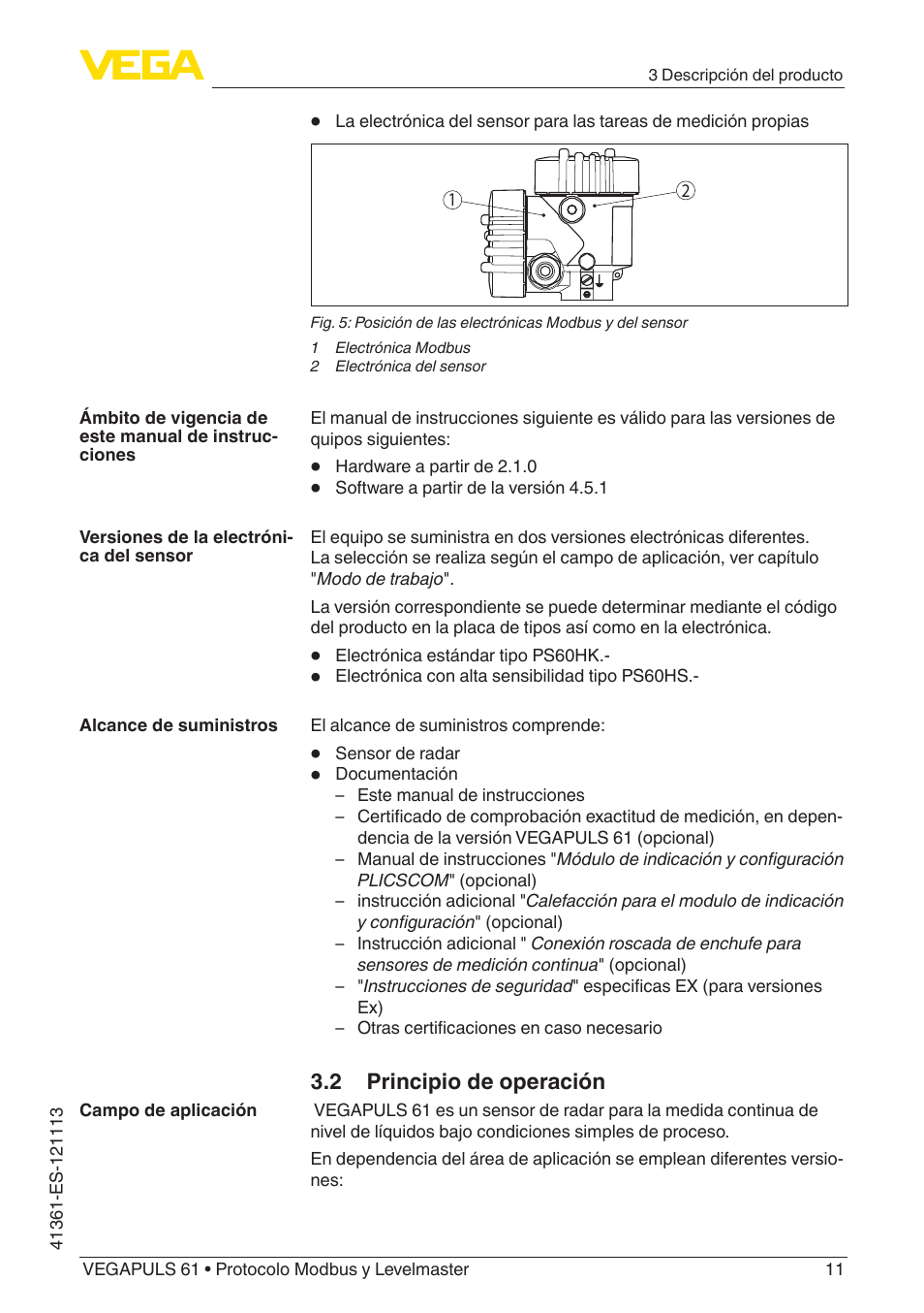 VEGA VEGAPULS 61 (≥ 2.0.0 - ≥ 4.0.0) Modbus and Levelmaster protocol User Manual | Page 11 / 92