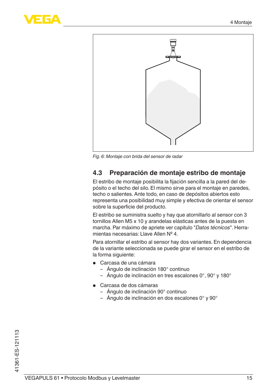VEGA VEGAPULS 61 (≥ 2.0.0 - ≥ 4.0.0) Modbus and Levelmaster protocol User Manual | Page 15 / 92