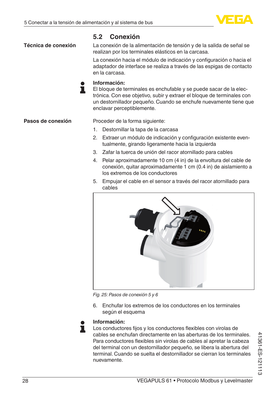 2 conexión | VEGA VEGAPULS 61 (≥ 2.0.0 - ≥ 4.0.0) Modbus and Levelmaster protocol User Manual | Page 28 / 92