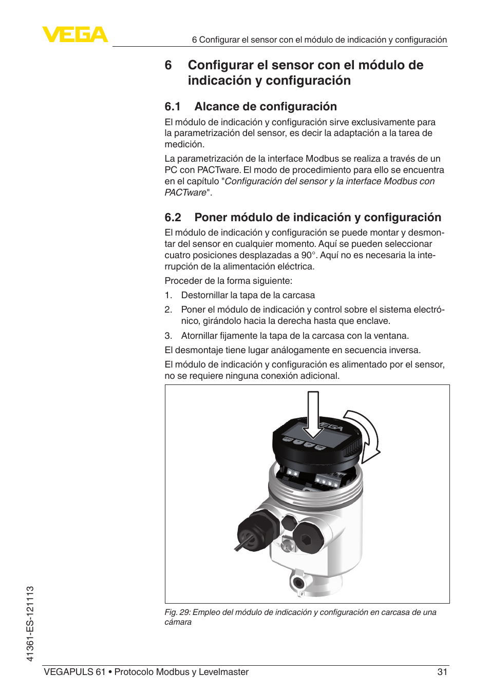 VEGA VEGAPULS 61 (≥ 2.0.0 - ≥ 4.0.0) Modbus and Levelmaster protocol User Manual | Page 31 / 92