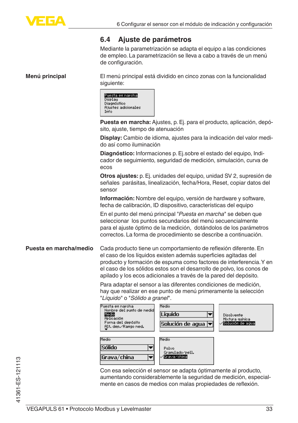 4 ajuste de parámetros | VEGA VEGAPULS 61 (≥ 2.0.0 - ≥ 4.0.0) Modbus and Levelmaster protocol User Manual | Page 33 / 92