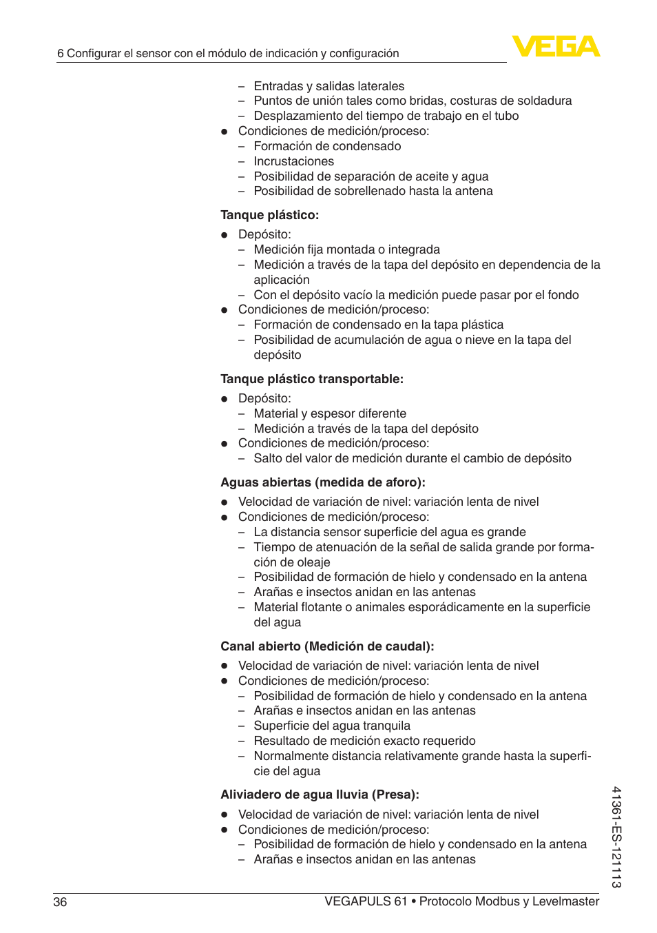 VEGA VEGAPULS 61 (≥ 2.0.0 - ≥ 4.0.0) Modbus and Levelmaster protocol User Manual | Page 36 / 92