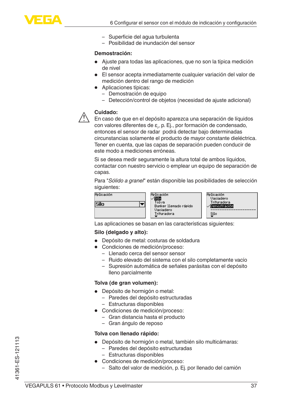 VEGA VEGAPULS 61 (≥ 2.0.0 - ≥ 4.0.0) Modbus and Levelmaster protocol User Manual | Page 37 / 92