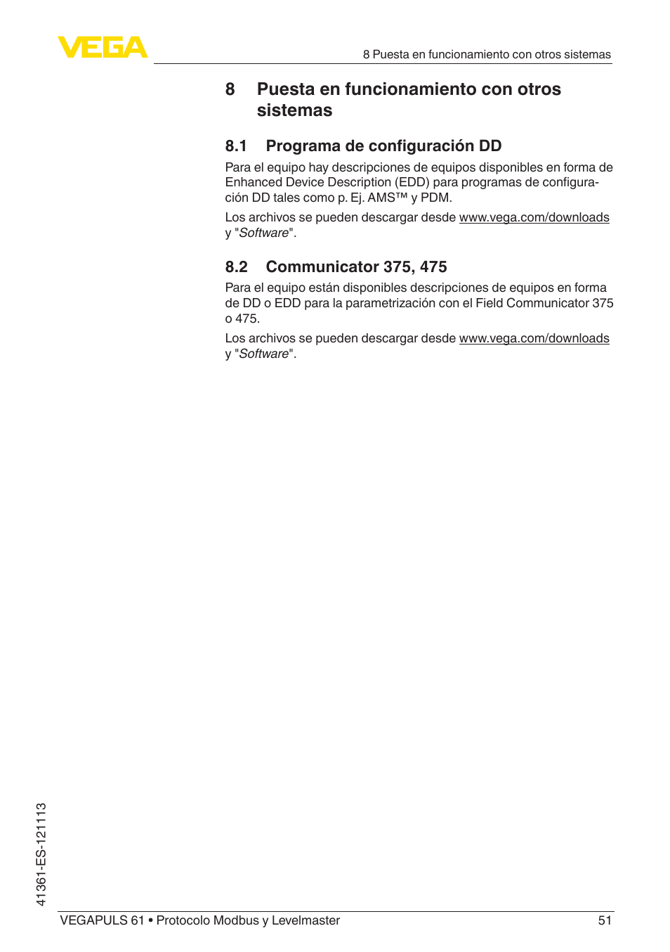 8 puesta en funcionamiento con otros sistemas, 2 communicator 375, 475 | VEGA VEGAPULS 61 (≥ 2.0.0 - ≥ 4.0.0) Modbus and Levelmaster protocol User Manual | Page 51 / 92