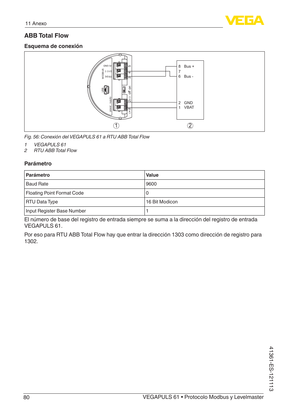 Abb total flow, Esquema de conexión, Parámetro | 11 anexo | VEGA VEGAPULS 61 (≥ 2.0.0 - ≥ 4.0.0) Modbus and Levelmaster protocol User Manual | Page 80 / 92