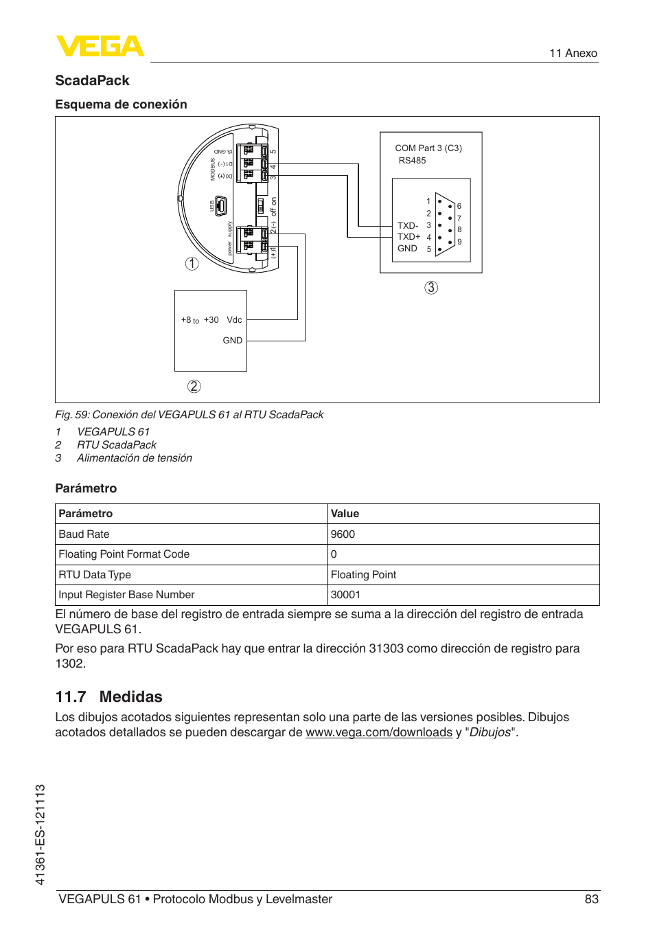 7 medidas, Scadapack, Esquema de conexión | Parámetro, 11 anexo | VEGA VEGAPULS 61 (≥ 2.0.0 - ≥ 4.0.0) Modbus and Levelmaster protocol User Manual | Page 83 / 92