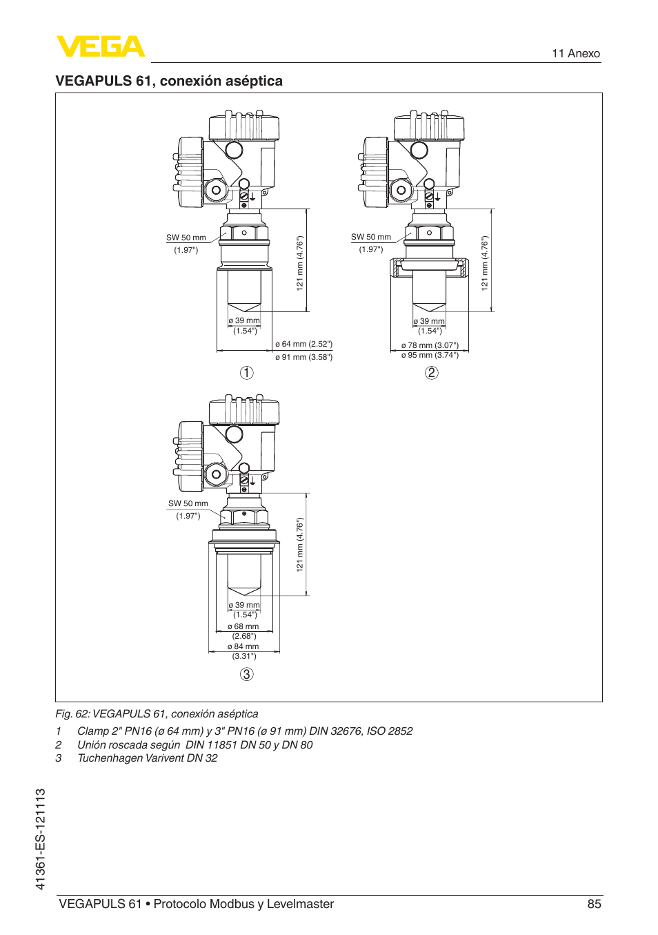 Vegapuls 61, conexión aséptica, 11 anexo | VEGA VEGAPULS 61 (≥ 2.0.0 - ≥ 4.0.0) Modbus and Levelmaster protocol User Manual | Page 85 / 92