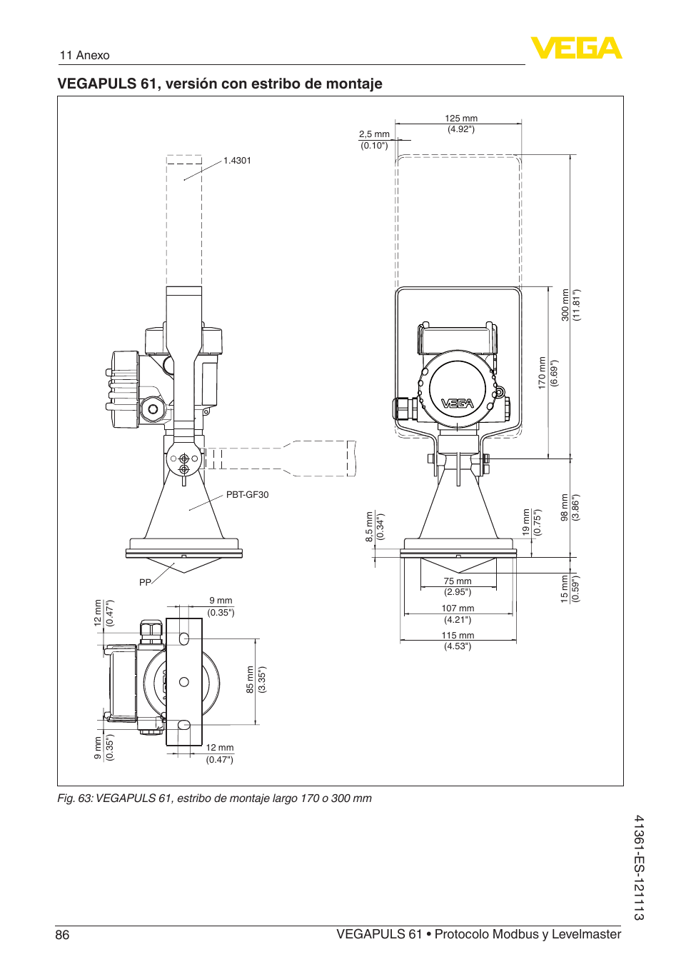 Vegapuls 61, versión con estribo de montaje, 11 anexo | VEGA VEGAPULS 61 (≥ 2.0.0 - ≥ 4.0.0) Modbus and Levelmaster protocol User Manual | Page 86 / 92