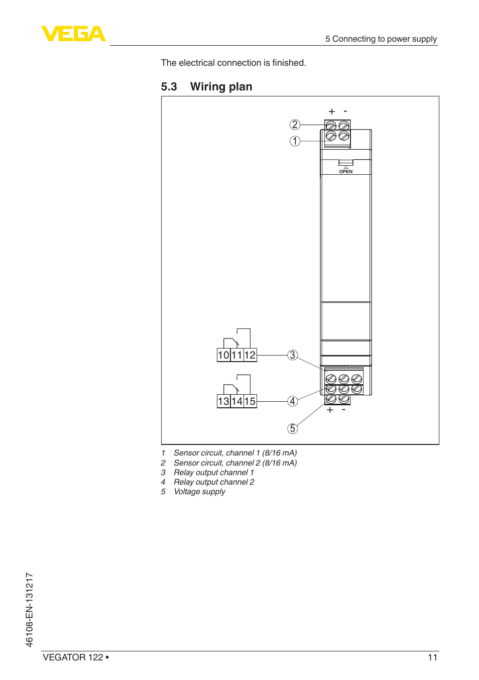 3 wiring plan | VEGA VEGATOR 122 User Manual | Page 11 / 28