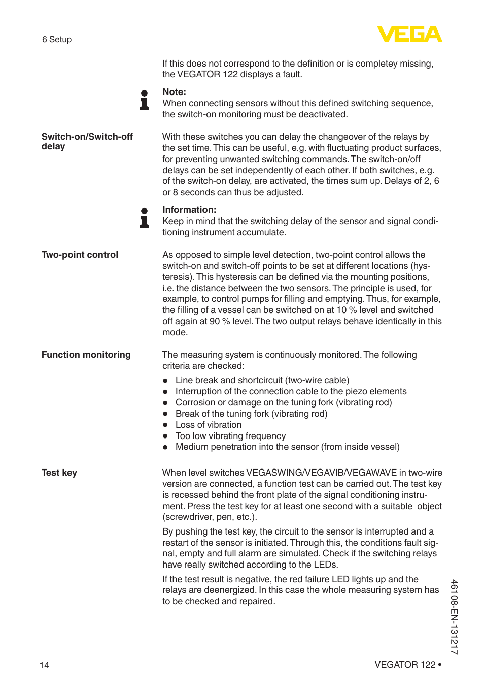 VEGA VEGATOR 122 User Manual | Page 14 / 28