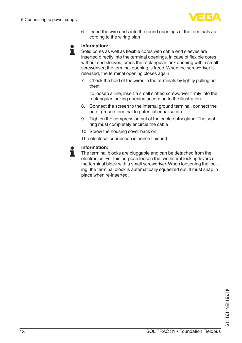 VEGA SOLITRAC 31 Foundation Fieldbus User Manual | Page 18 / 80