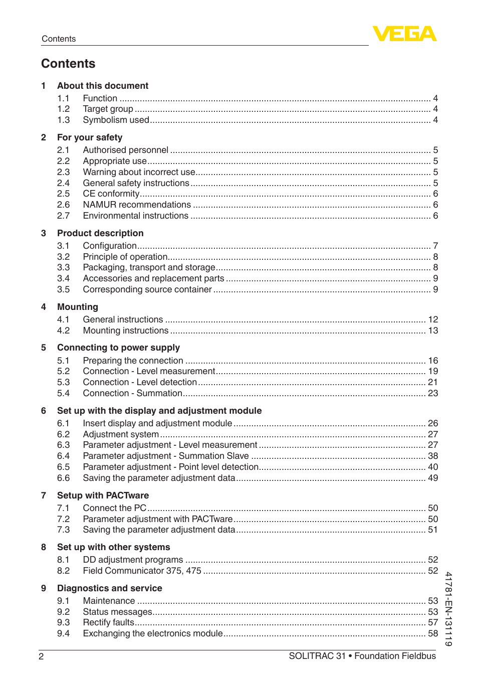 VEGA SOLITRAC 31 Foundation Fieldbus User Manual | Page 2 / 80