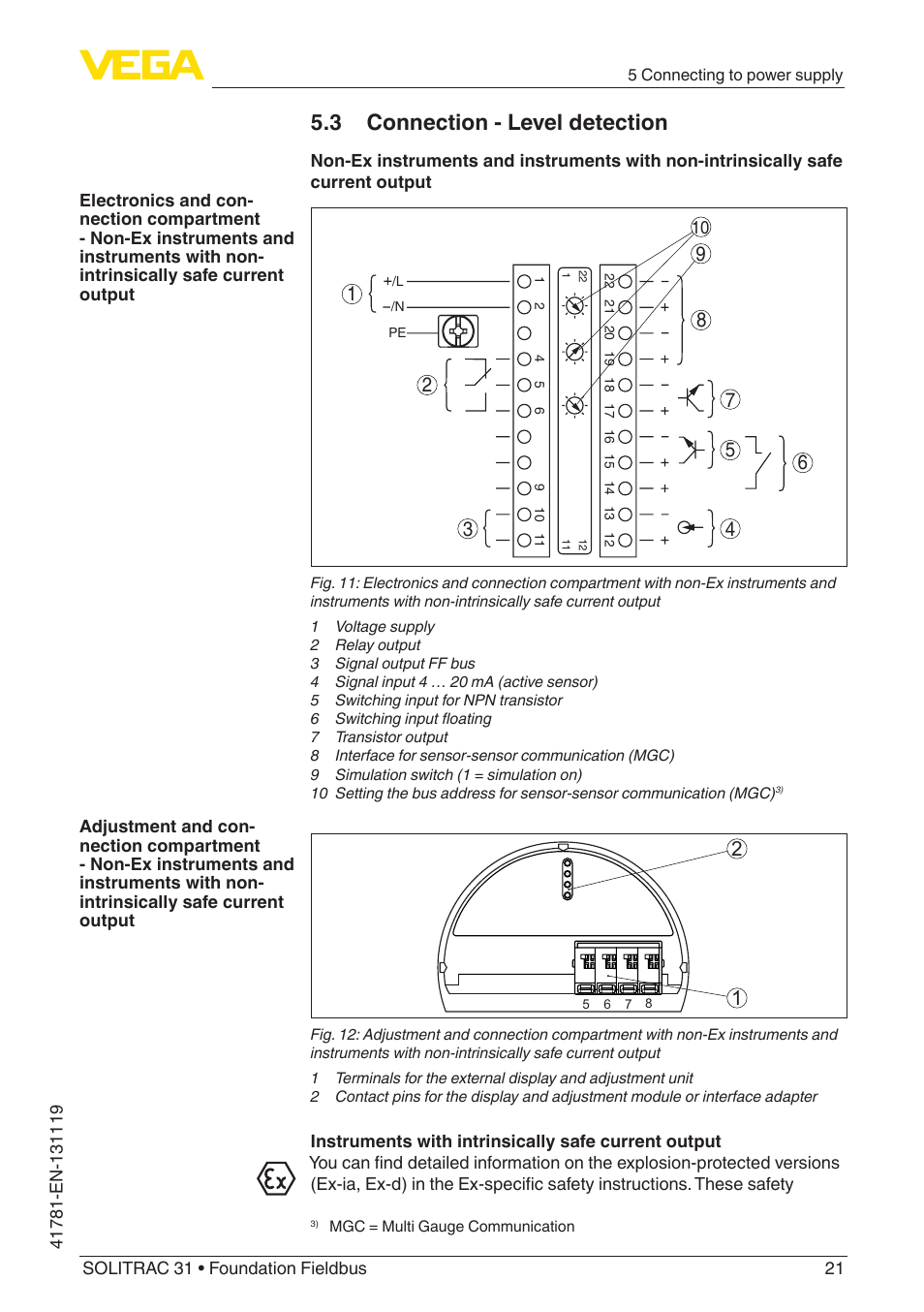 3 connection - level detection | VEGA SOLITRAC 31 Foundation Fieldbus User Manual | Page 21 / 80