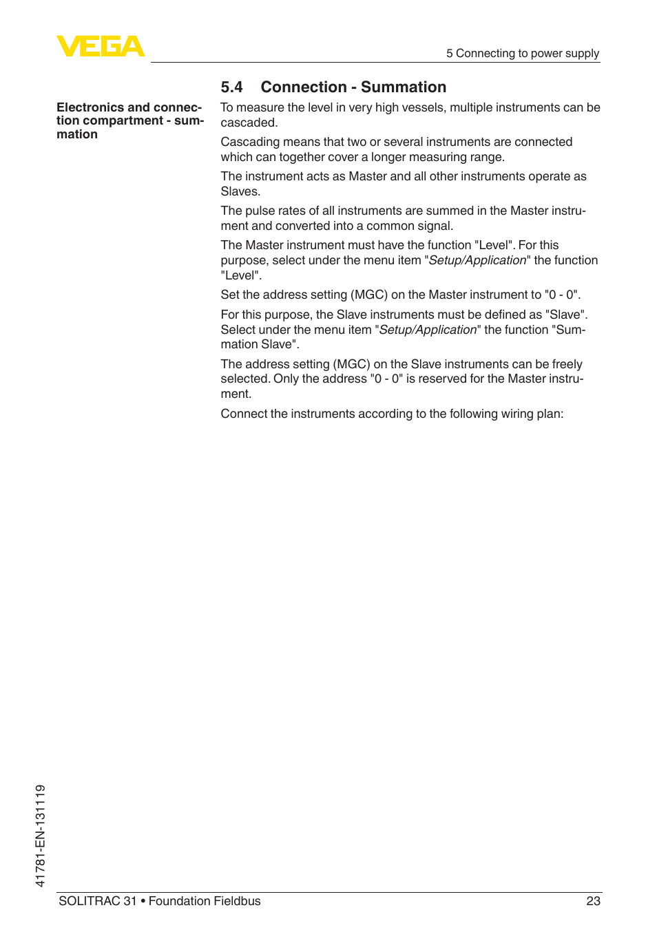 4 connection - summation | VEGA SOLITRAC 31 Foundation Fieldbus User Manual | Page 23 / 80