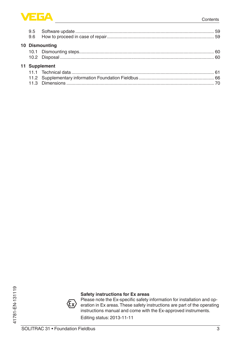 VEGA SOLITRAC 31 Foundation Fieldbus User Manual | Page 3 / 80