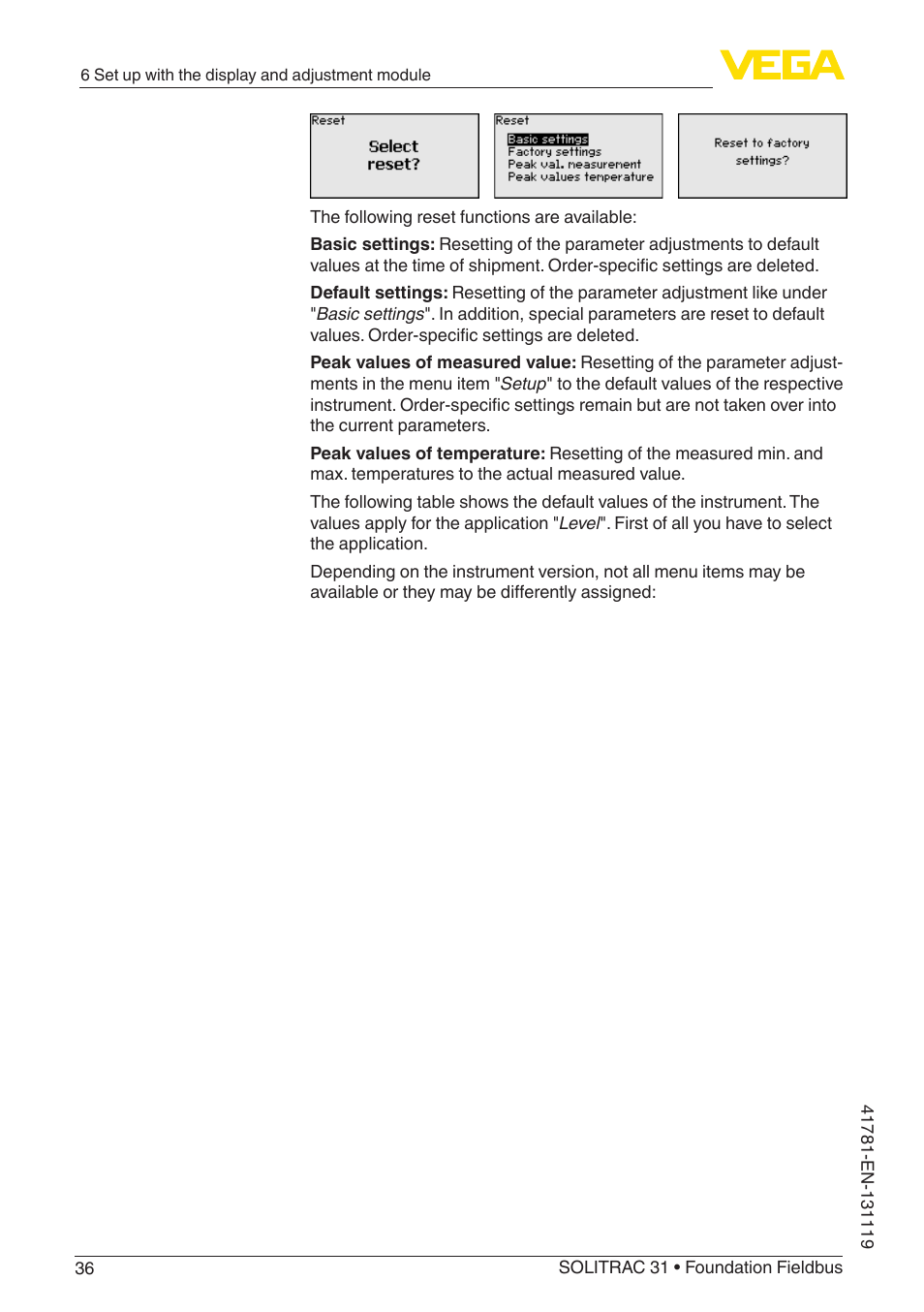 VEGA SOLITRAC 31 Foundation Fieldbus User Manual | Page 36 / 80