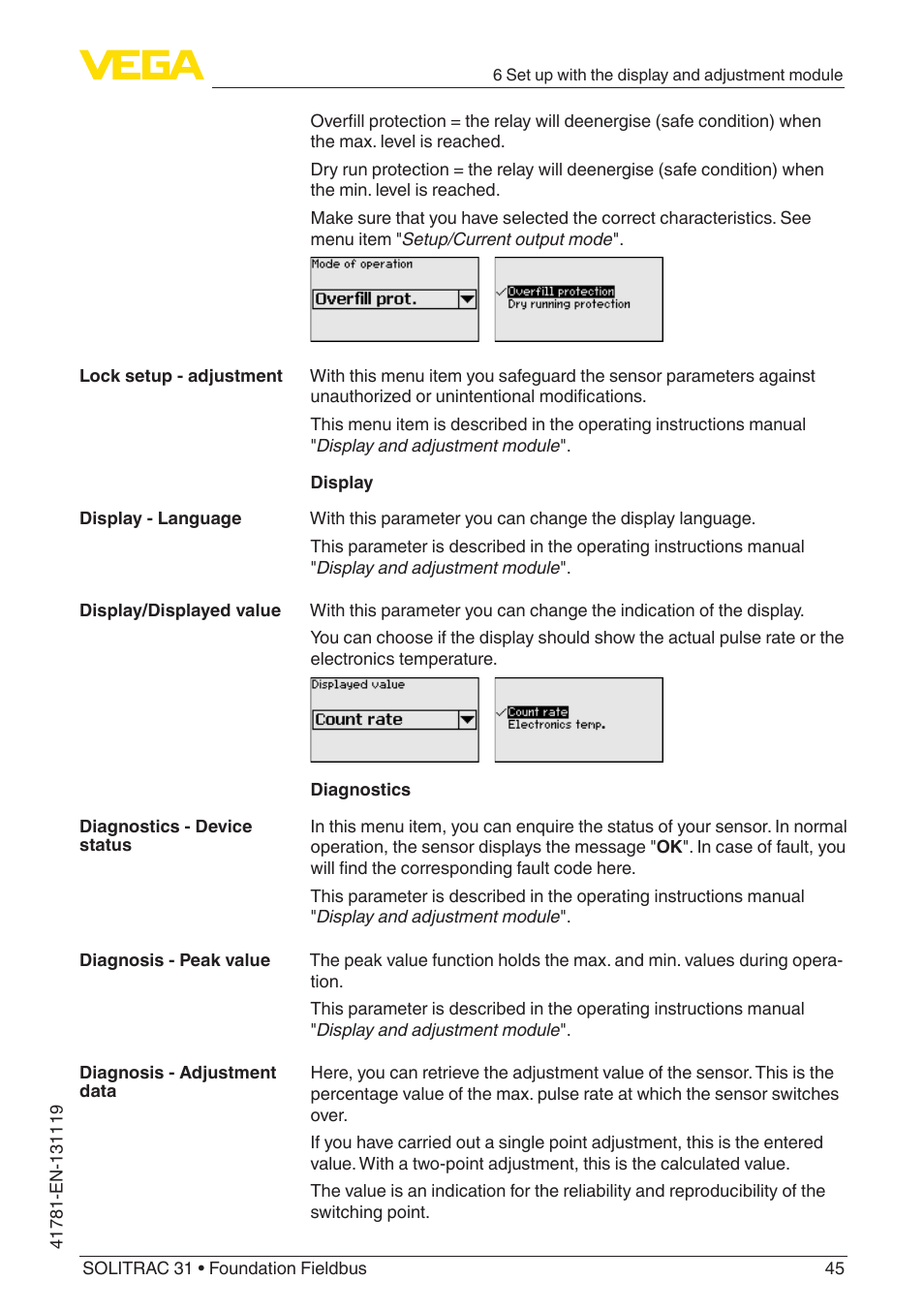 VEGA SOLITRAC 31 Foundation Fieldbus User Manual | Page 45 / 80