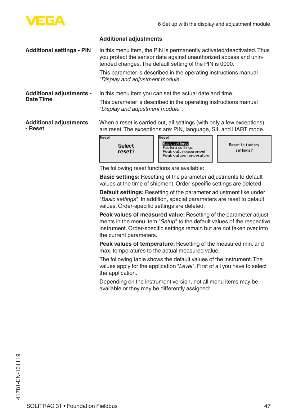 VEGA SOLITRAC 31 Foundation Fieldbus User Manual | Page 47 / 80