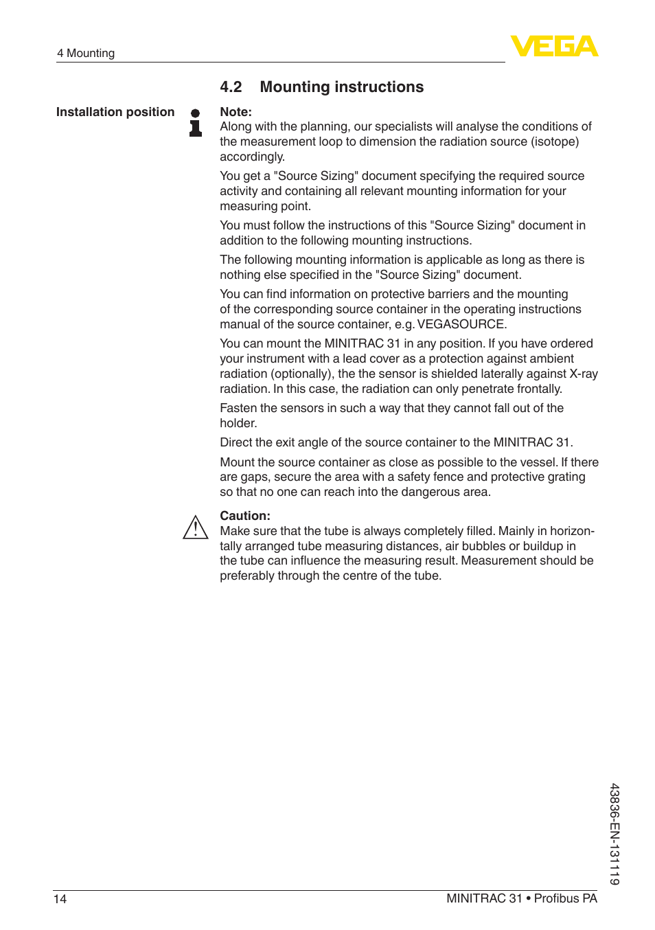 2 mounting instructions | VEGA MINITRAC 31 Profibus PA User Manual | Page 14 / 96