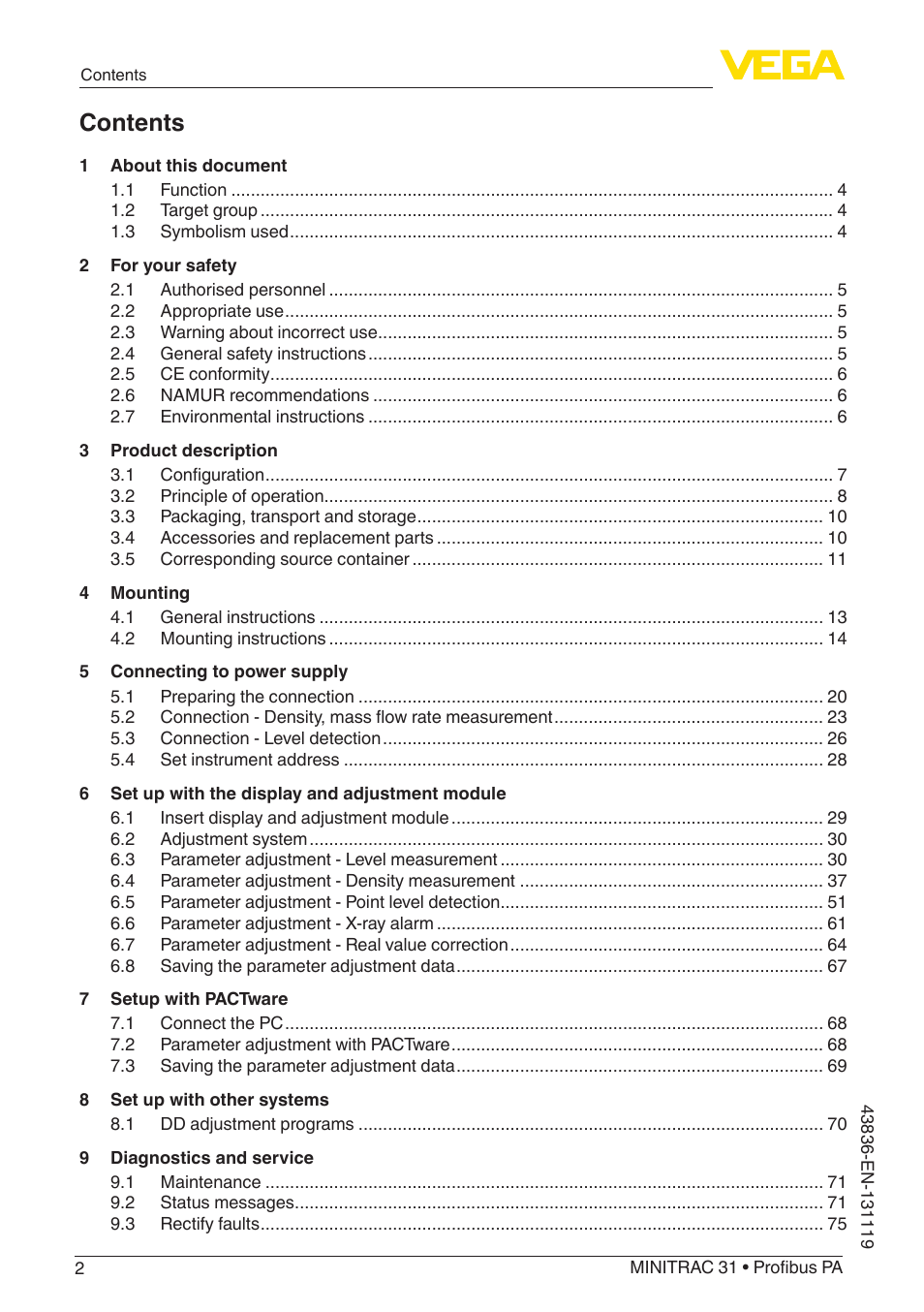 VEGA MINITRAC 31 Profibus PA User Manual | Page 2 / 96