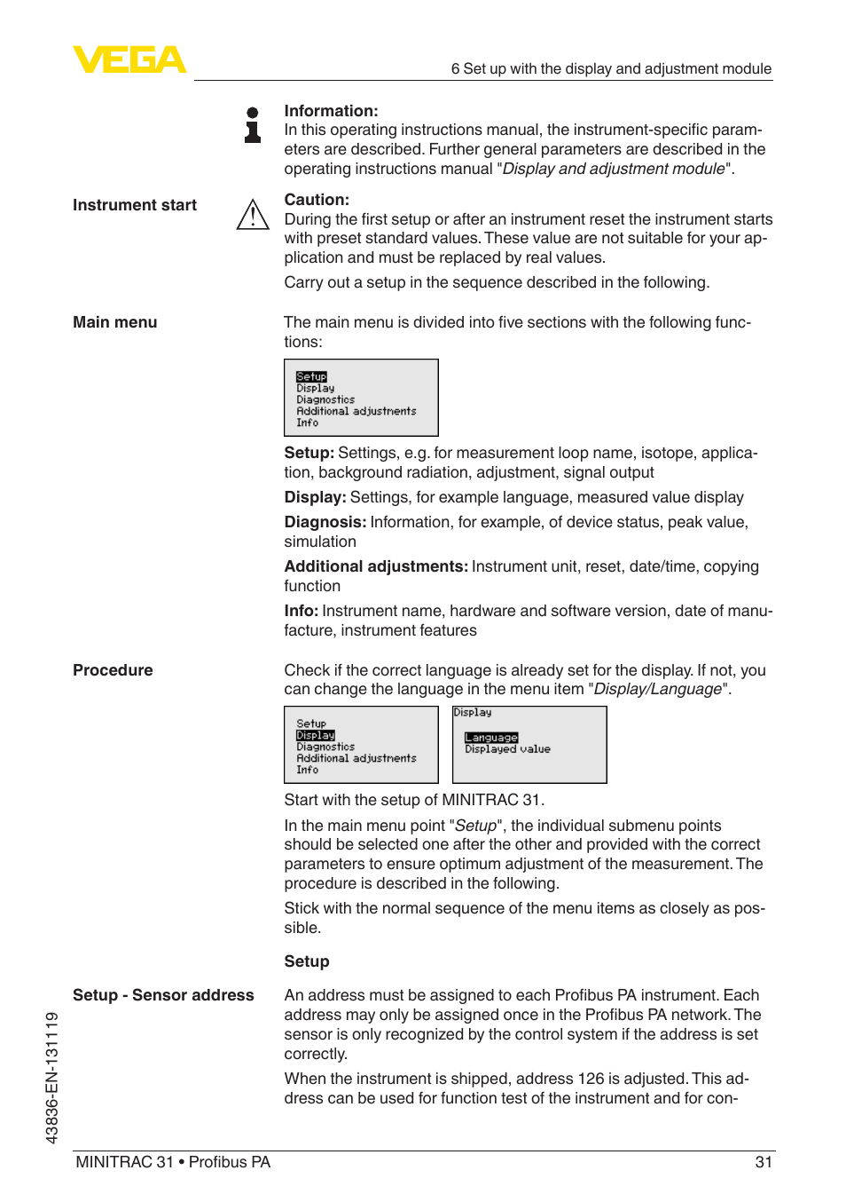 VEGA MINITRAC 31 Profibus PA User Manual | Page 31 / 96