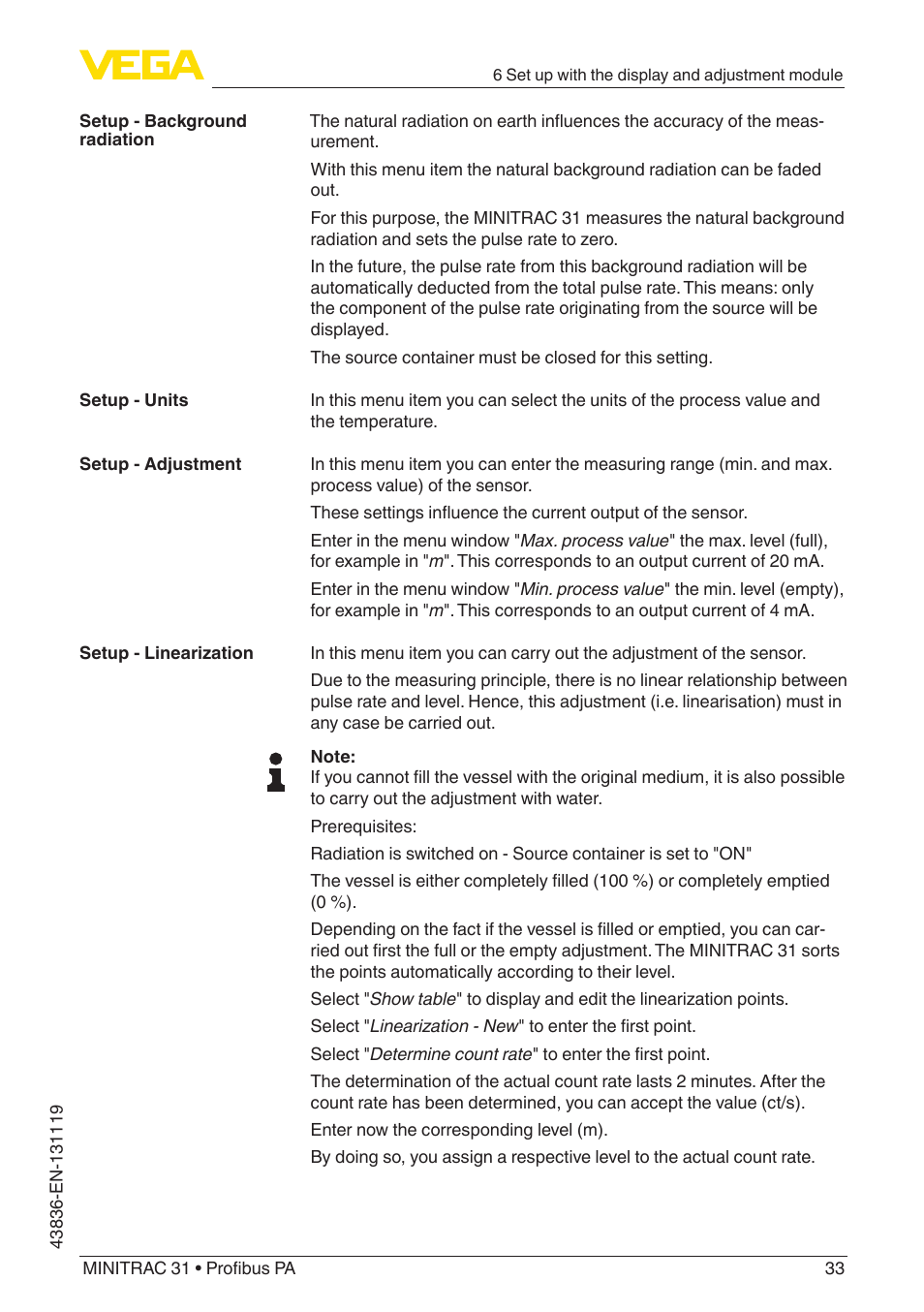 VEGA MINITRAC 31 Profibus PA User Manual | Page 33 / 96