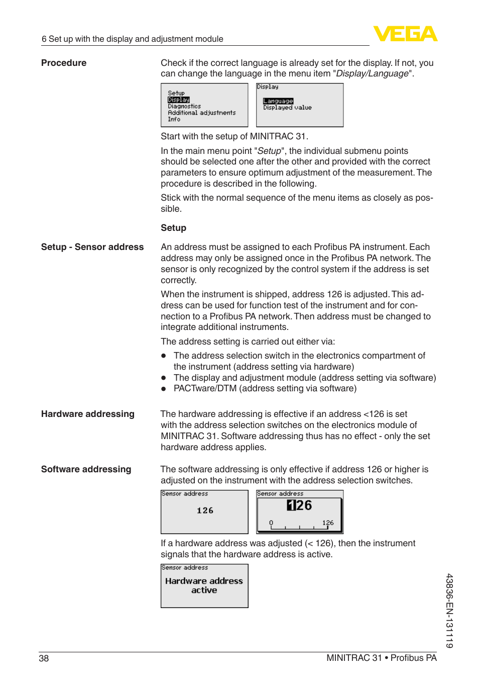 VEGA MINITRAC 31 Profibus PA User Manual | Page 38 / 96