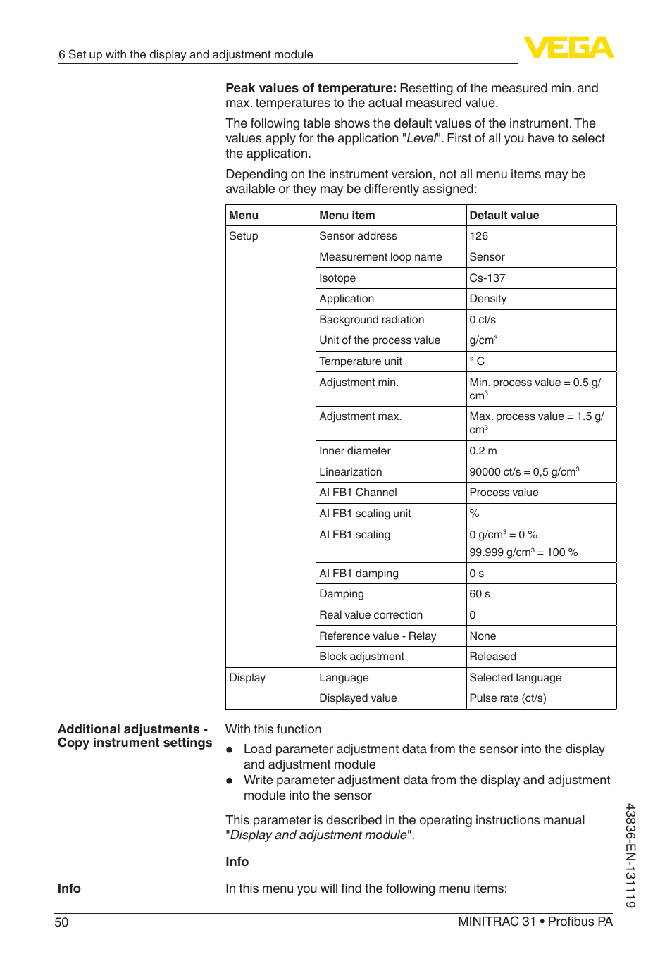 VEGA MINITRAC 31 Profibus PA User Manual | Page 50 / 96