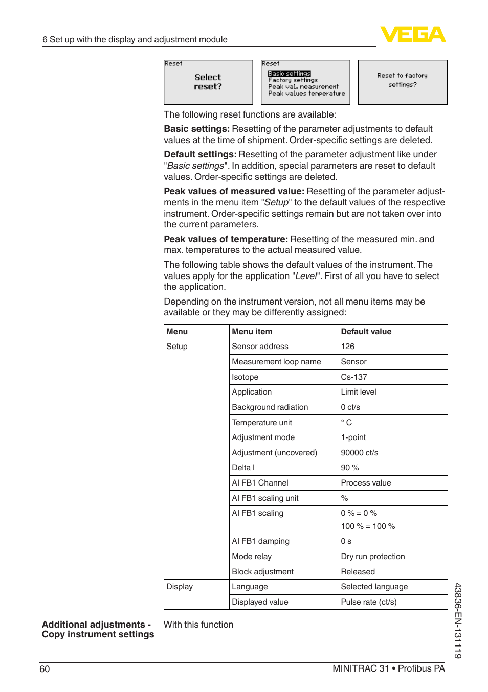 VEGA MINITRAC 31 Profibus PA User Manual | Page 60 / 96