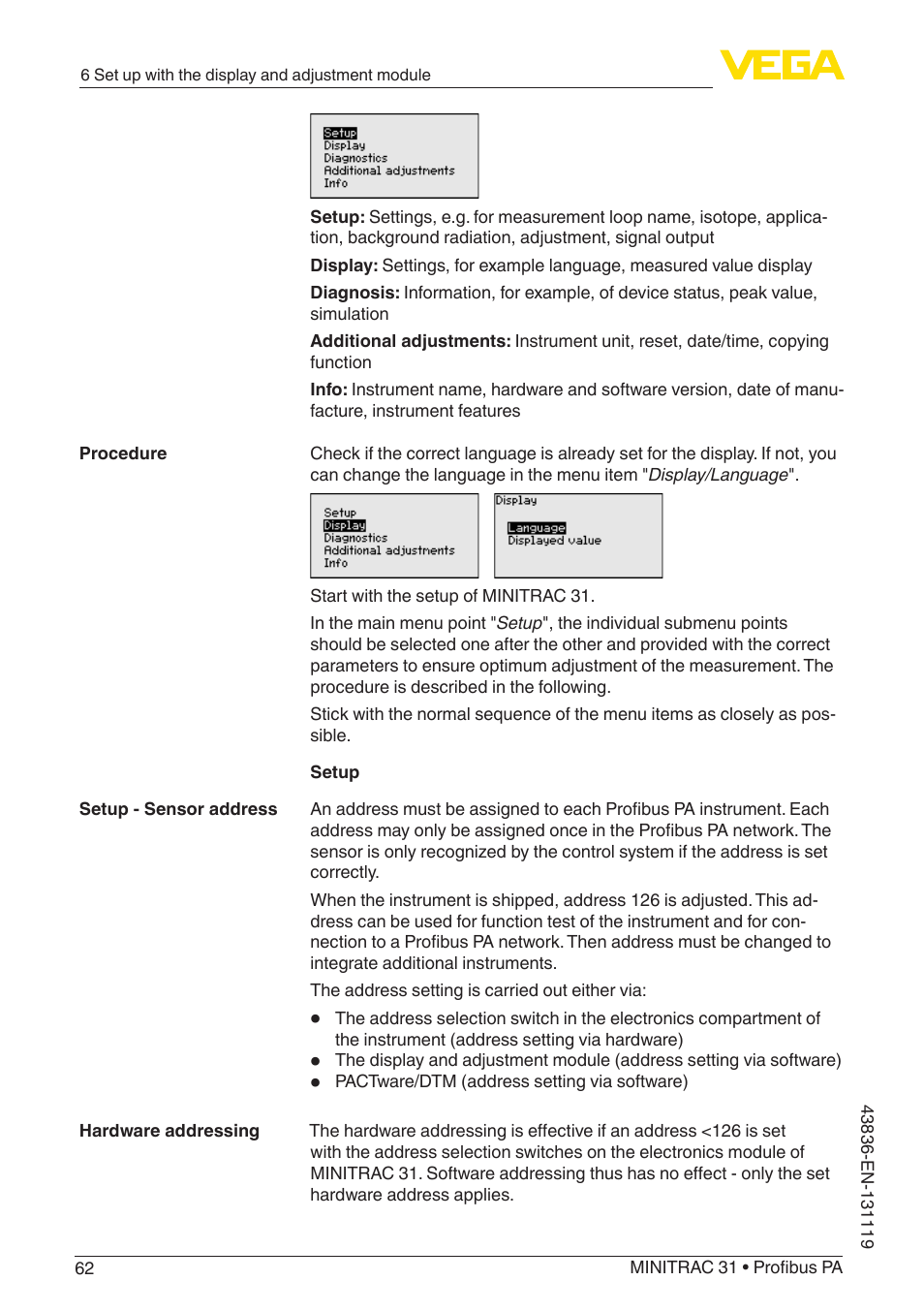 VEGA MINITRAC 31 Profibus PA User Manual | Page 62 / 96