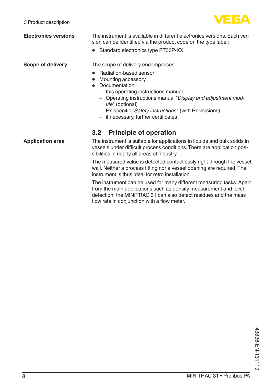 2 principle of operation | VEGA MINITRAC 31 Profibus PA User Manual | Page 8 / 96