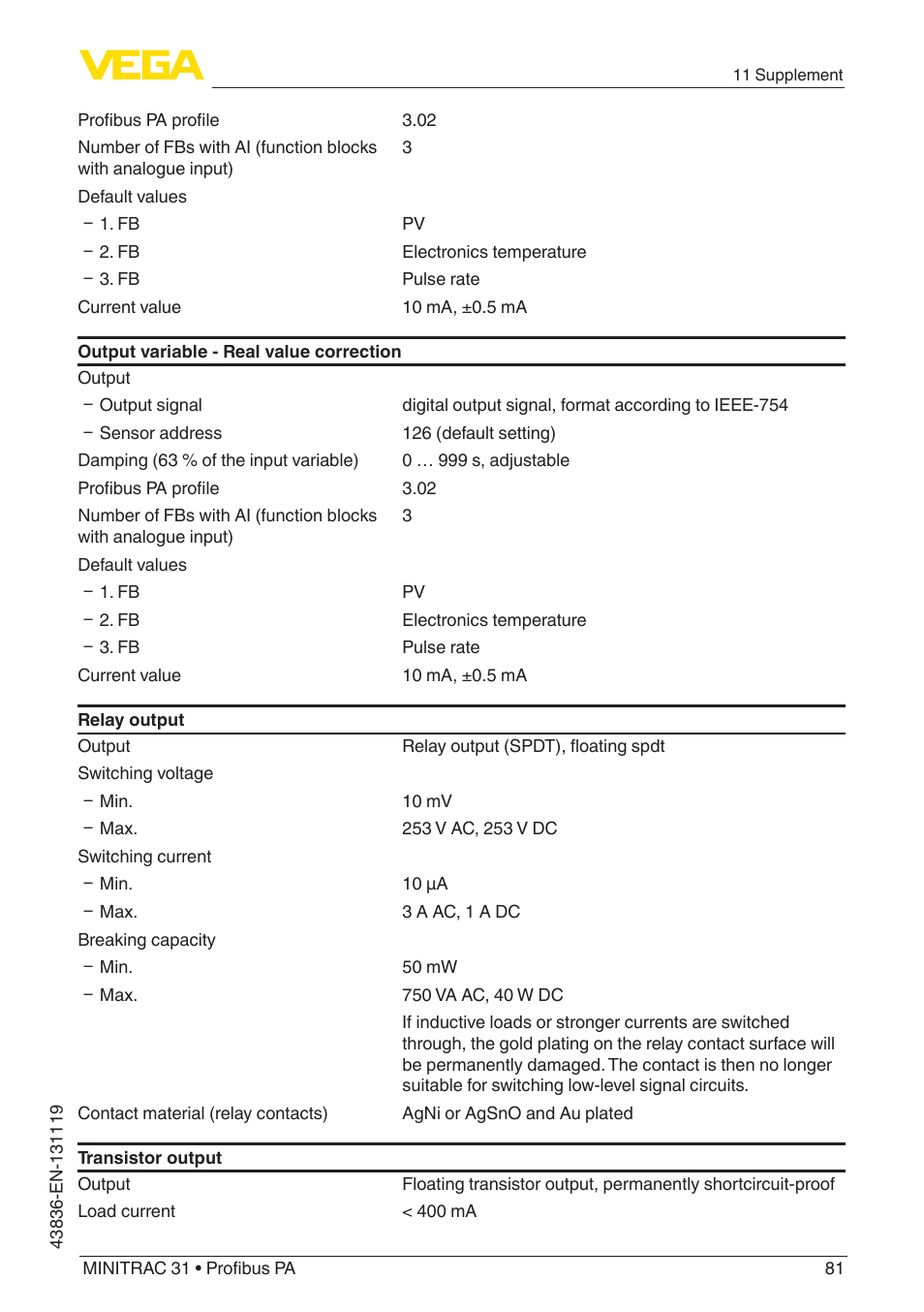 VEGA MINITRAC 31 Profibus PA User Manual | Page 81 / 96