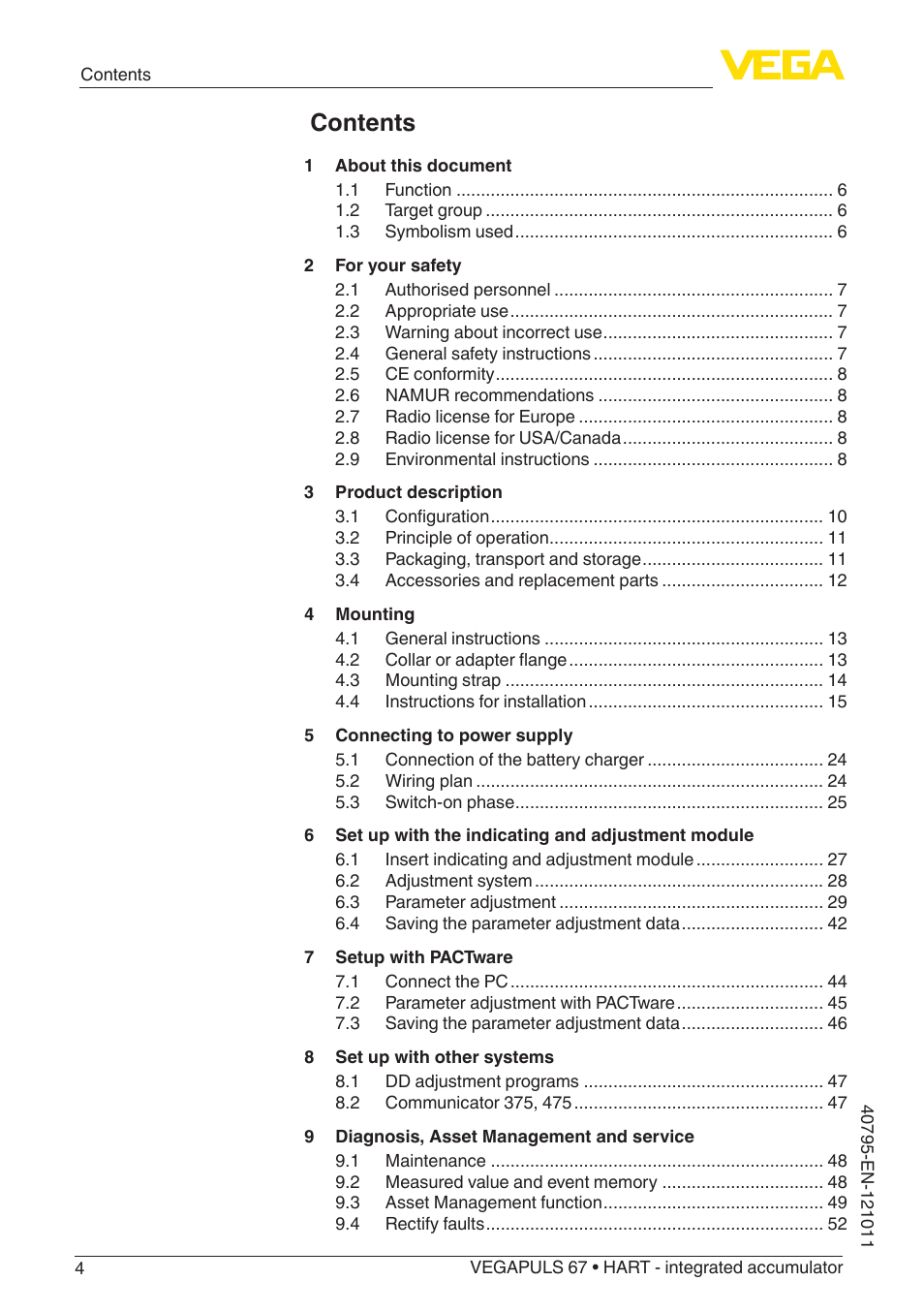VEGA VEGAPULS 67 (≥ 2.0.0 - ≥ 4.0.0) HART - integrated accumulator User Manual | Page 4 / 68